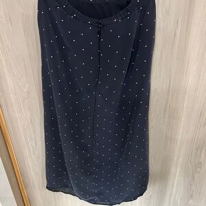Talbots Navy Maxi Skirt with White Polka Dots